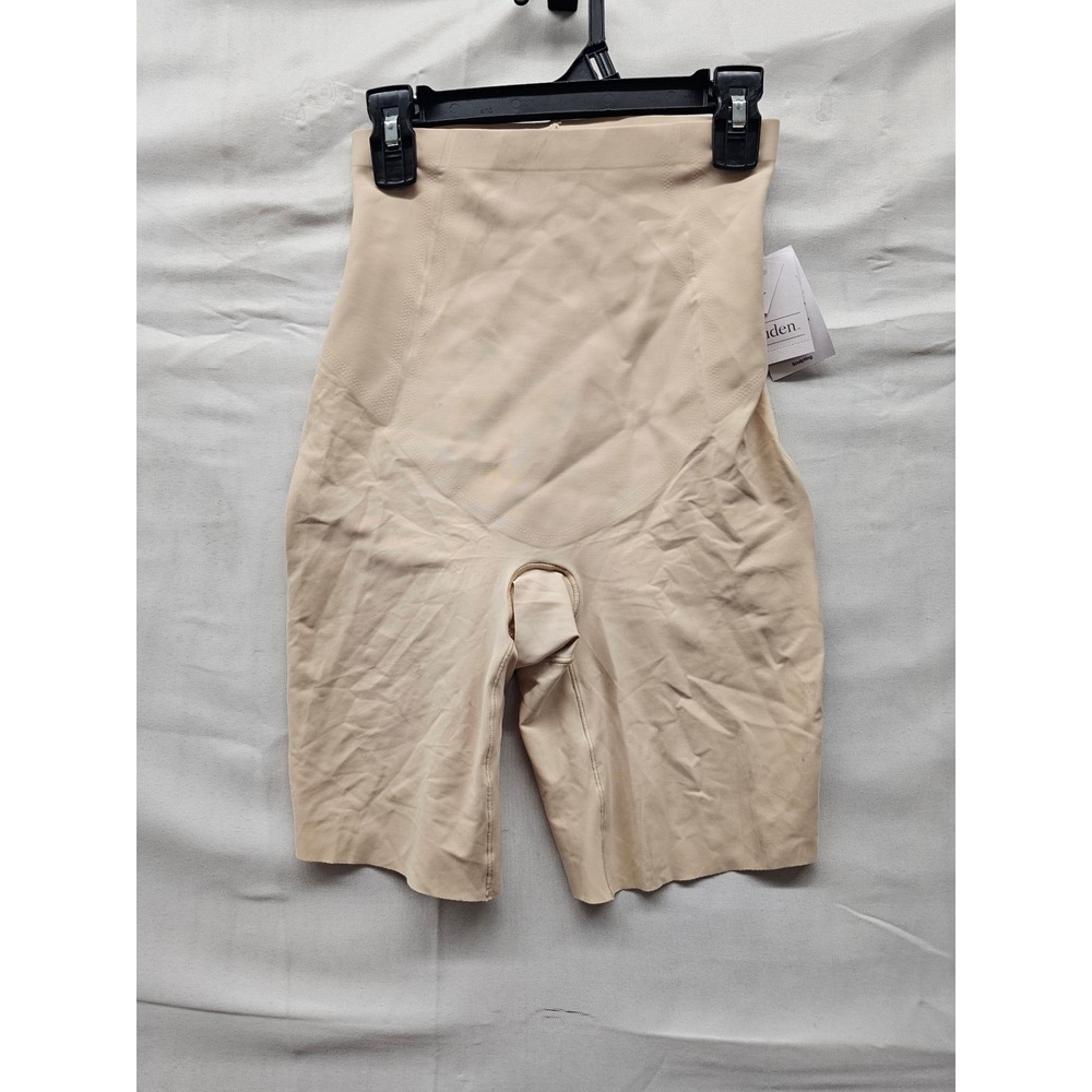 Auden Womens High Waist Sculpting Shorts Beige Nylon Blend Casual Size Medium
